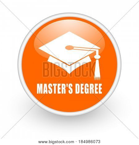 Masters degree modern design glossy orange web icon on white background.