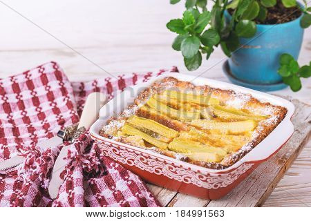 Traditional Rhubarb Pie. Sweet Pieplant Cake Baked Food
