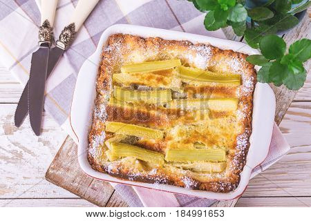 Traditional Rhubarb Pie. Sweet Pieplant Cake Baked Food