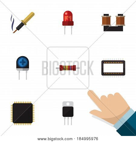 Flat Device Set Of Cpu, Transducer, Resistance And Other Vector Objects. Also Includes Transistor, Unit, Resistor Elements.