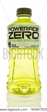 Winneconne WI - 1 May 2017: A bottle of Powerade zero in lemon lime flavor on an isolated background.