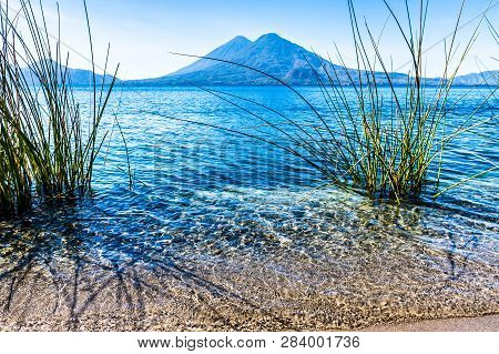 Atitlan & Toliman Volcanoes On Lake Atitlan In Guatemalan Highlands