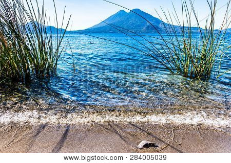 Atitlan & Toliman Volcanoes On Lake Atitlan In Guatemalan Highlands