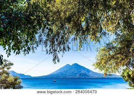 Atitlan & Toliman Volcanoes On Lake Atitlan In Guatemalan Highlands