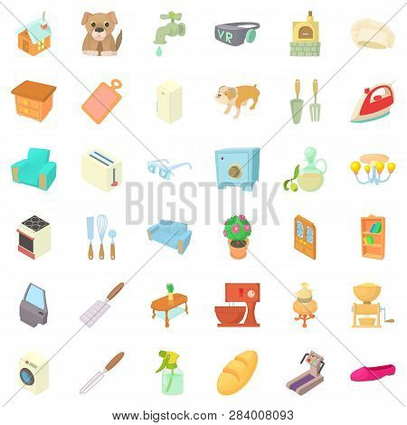 Comfortable House Icons Set. Cartoon Style Of 36 Comfortable House Icons For Web Isolated On White B