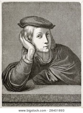 Portrait de l'homme. Après que la peinture de Raphaël conservé au Musée de Louvre, publié le Magasin Pittoresque, Par