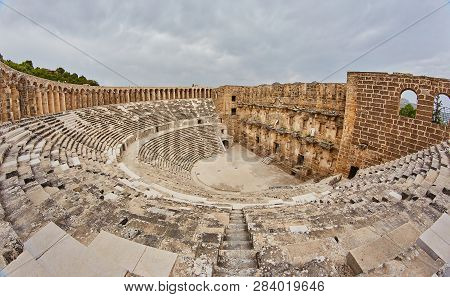 Ancient Amphitheater Aspendos In Antalya, Turkey. Stock Image