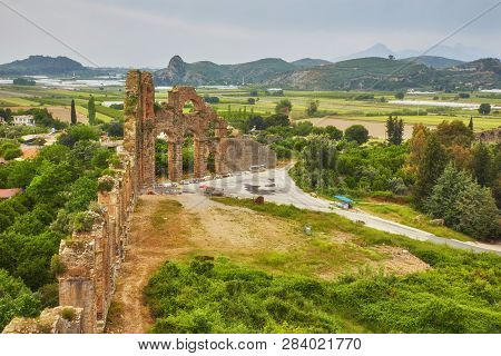 Aqueducts In The Ancient City Of Aspendos In Antalya, Turkey.