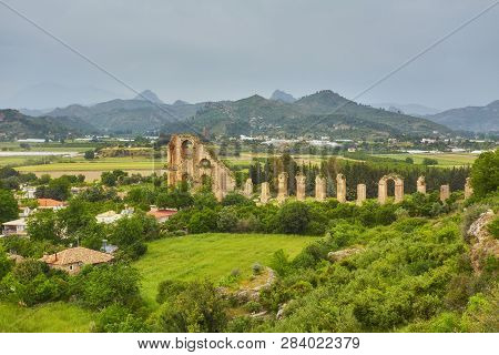 Aqueducts In The Ancient City Of Aspendos In Antalya, Turkey.