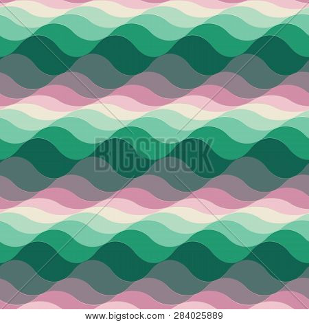 Abstract Wave Pattern In Green, Cream And Pink