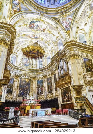 Bergamo, Italy - January 3, 2019. Presbytery Of The Saint Alessandro Cathedral, Duomo Di Bergamo, Ci