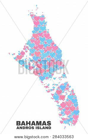 Mosaic Andros Island Of Bahamas Map Of Valentine Hearts In Pink And Blue Colors Isolated On A White 