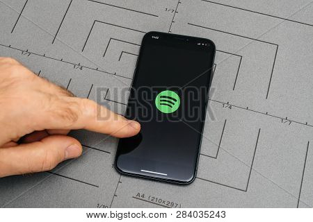 Paris, France - Nov 9, 2017: Man Pov Personal Perspective On The Latest Iphone X Xs With Hand Pressi