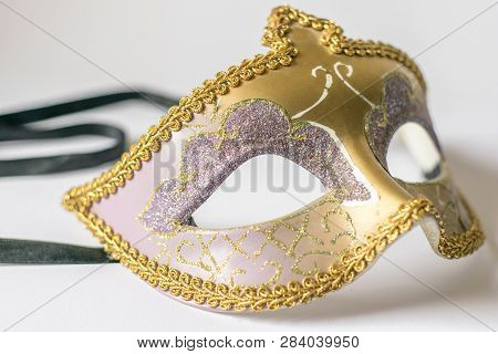 Venetian Golden  Carnival Mask Isolated On White Background