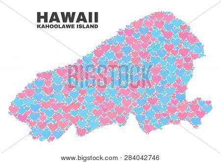 Mosaic Kahoolawe Island Map Of Valentine Hearts In Pink And Blue Colors Isolated On A White Backgrou
