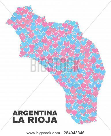 Mosaic La Rioja Of Argentina Map Of Lovely Hearts In Pink And Blue Colors Isolated On A White Backgr