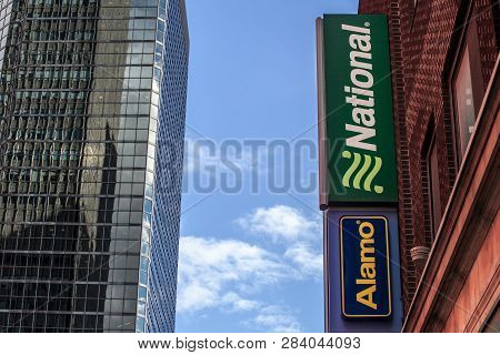 Montreal, Canada - November 7, 2018: Logo Of National Car Rental And Alamo On Their Main Office For 