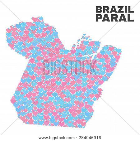 Mosaic Paral State Map Of Valentine Hearts In Pink And Blue Colors Isolated On A White Background. L