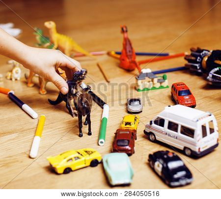 Children Playing Toys On Floor At Home, Little Hand In Mess, Free Education