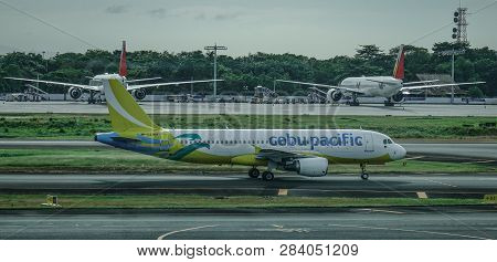 Manila, Philippines - Dec 4, 2018. An Airbus A320 Airplane Of Cebu Pacific Taxiing On Runway Of Mani