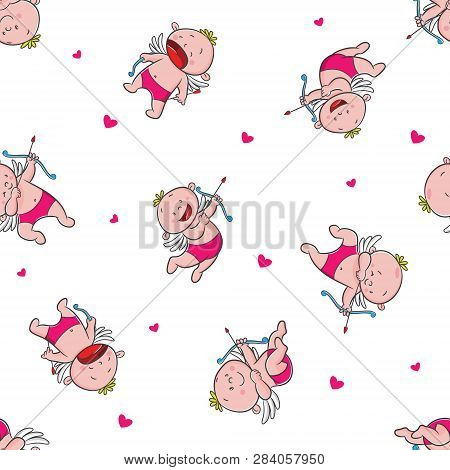 Doodle Pattern Cupid Vector, Cartoon Character, Valentines Day