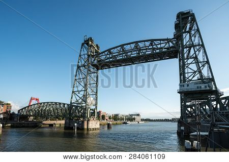 The Steel Royal Port Bridge Is Located In Rotterdam At The Royal Port