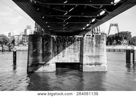 The Steel Royal Port Bridge Is Located In Rotterdam At The Royal Port