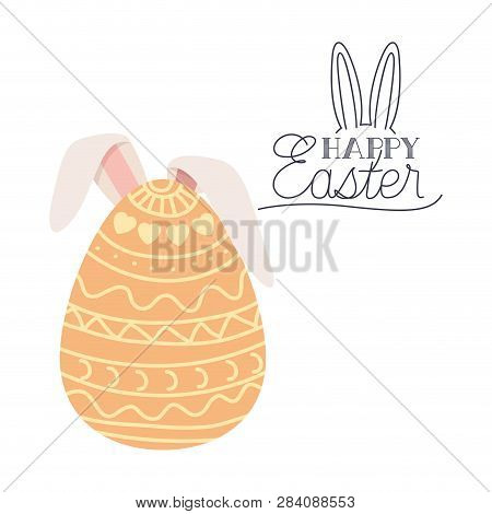 Happy Easter Label With Egg And Rabbit Ears Icon Vector Illustration Desing
