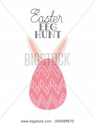 Easter Egg Hunt Label With Rabbit Ears Icon Vector Illustration Desing