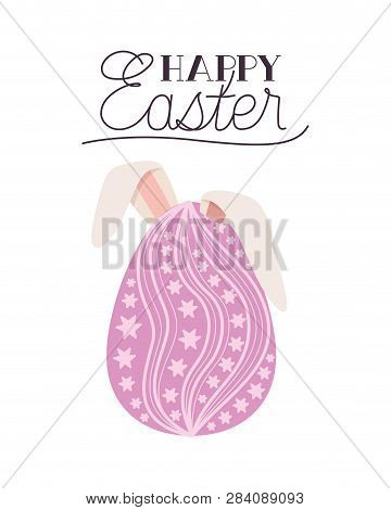 Happy Easter Label With Egg And Rabbit Ears Icon Vector Illustration Desing