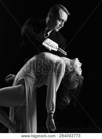 How Could You Not Fall In Love. Couple Of Mime Artists Perform Romance On Stage. Couple In Love With