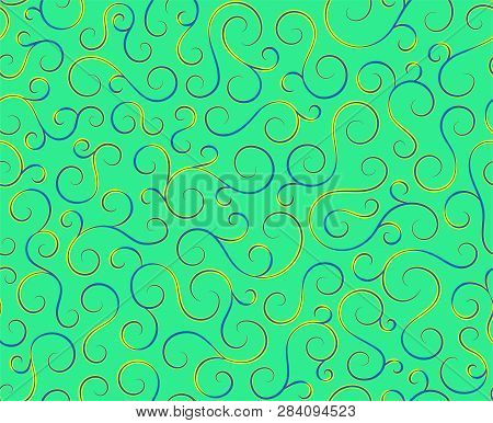 Line Spiral Abstract Seamless Pattern Background.curl Ornament Floral Endless Waves Strokes.sea Aqua