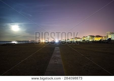 Pescara Seascape At Night With Full Moon