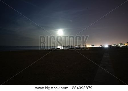 Pescara Seascape At Night With Full Moon