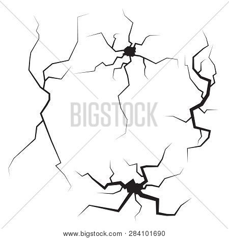 Crack On The Surface Of The Earth, Fracture Texture. The Rupture Vector Isolate On White Background.