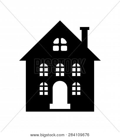 Residential Real Estate Building Icon Isolated On White. House Monochrome Silhouette, Multi Storey D