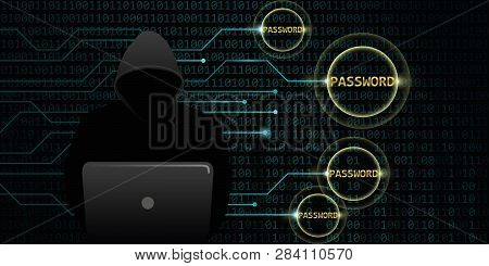 Hacker Steals Digital Passwords Binary Code Background Vector Illustration Eps10