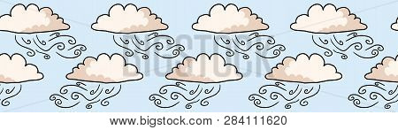 Hand Drawn Vector Cloud Illustration. Seamless Repeating Border