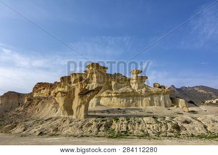 Erosion Rock Natural Formations In Bolnuevo, Spain.