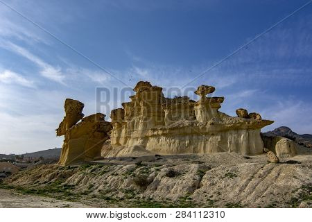 Interesting Shapes Created By Nature In Sandstone In Bolnuevo, Puerto De Mazarron, Murcia, Spain.