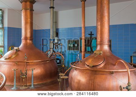 Vintage copper kettle in brewery - Belgium