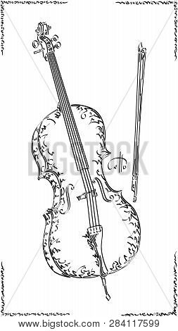 Vector Stylized Graphic Arts Sketch Of Drawing Cello.