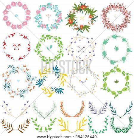 Vector Beautiful Set Of Floral Wreaths Of Different Colors