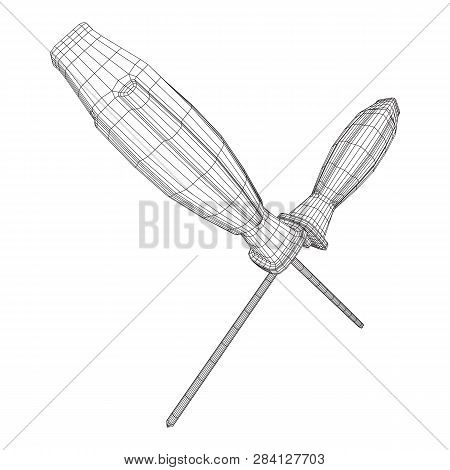 Crosshead Screwdriver. Handyman Tool For Home Repair. Maintenance Themed Abstract Model Wireframe Lo