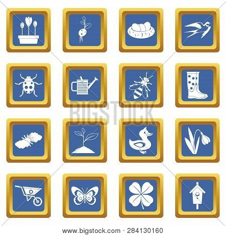 Spring Icons Set In Blue Color Isolated Illustration For Web And Any Design