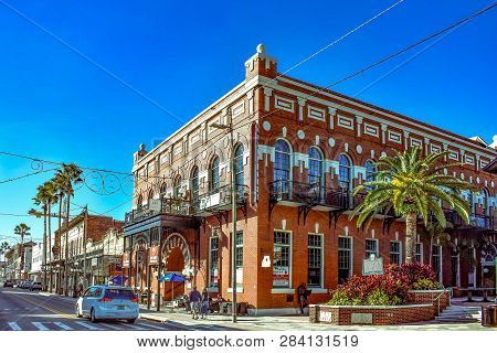 Ybor City Tampa Bay, Florida. January 19 , 2019  Panoramic View Of Centro Espanol In 7th Ave.
