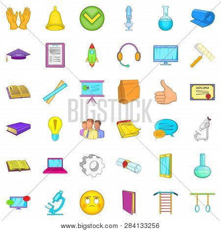 Elearning Icons Set. Cartoon Style Of 36 Elearning Icons For Web Isolated On White Background