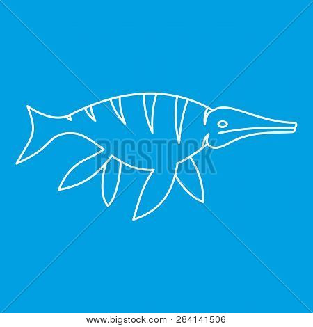 Ichthyosaur Dinosaur Icon Blue Outline Style Isolated Illustration. Thin Line Sign
