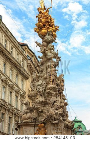 Vienna, Austria - June 27, 2015: Monumental Plague Column (pestsaule) On Graben Street. The Graben I