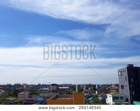 5 January 2019 Pathum Thani Thailand : Cityscape And Building Of City In White Clouds. Pathum Thani